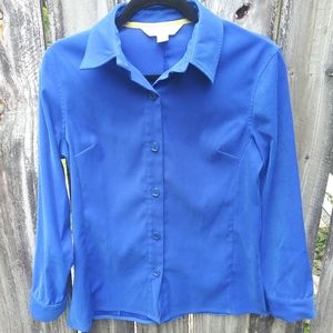💙 Casual Corner Vintage Royal Blue Button Down Office Blouse Size Small